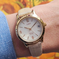 Vintage Gold-tone Timex Indiglo Ladies Watch with Mother-of-Pearl Dial