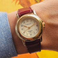 Vintage Gold-tone Carriage Indiglo Watch for Ladies with Brown Strap