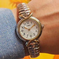 Vintage 25mm Two-Tone Timex Ladies Watch | Tiny Quartz Wristwatch