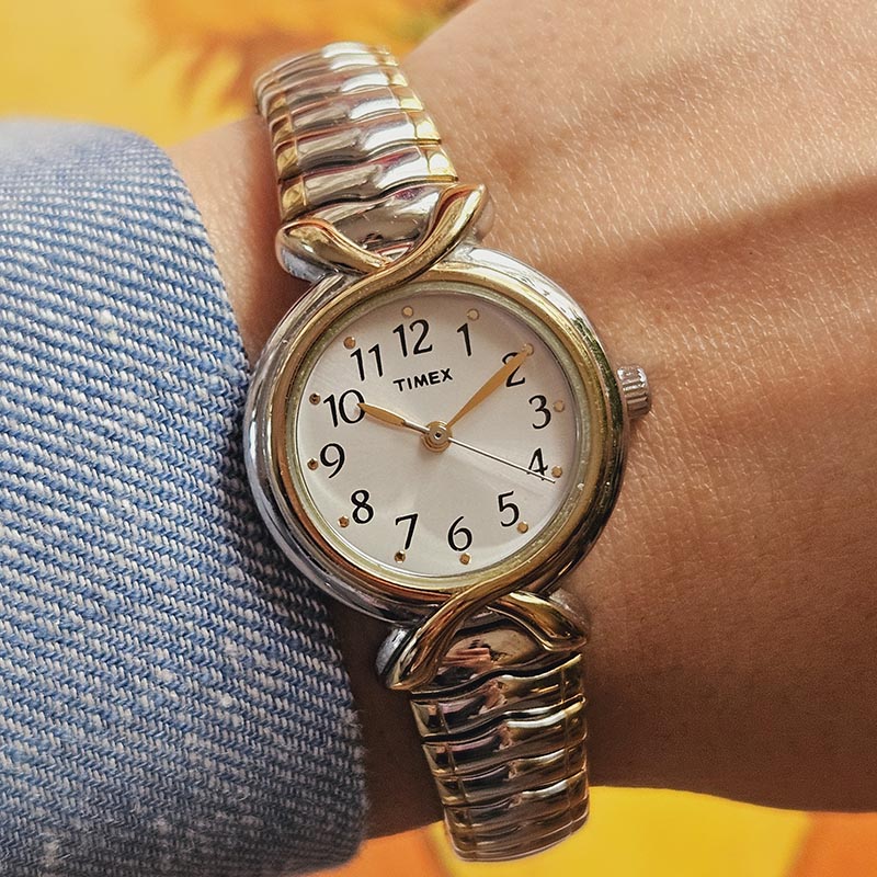 Timex gold/silver Tone White Dial outlet Women's Watch,vintage