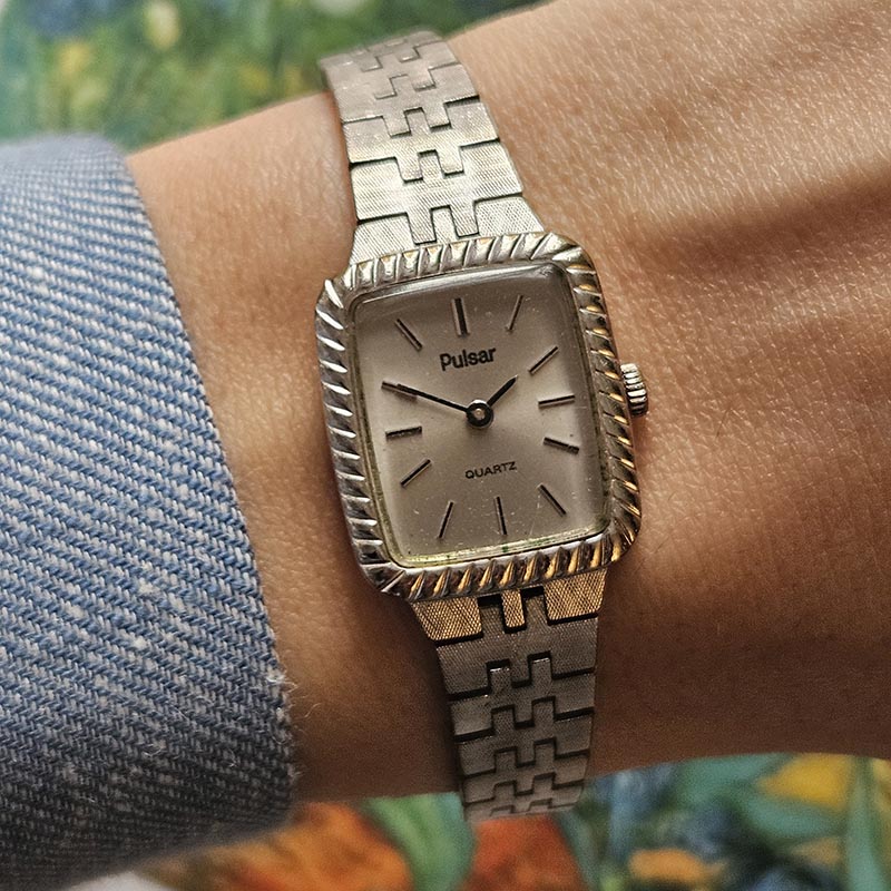 Vintage Silver-tone Rectangular Pulsar Ladies Watch