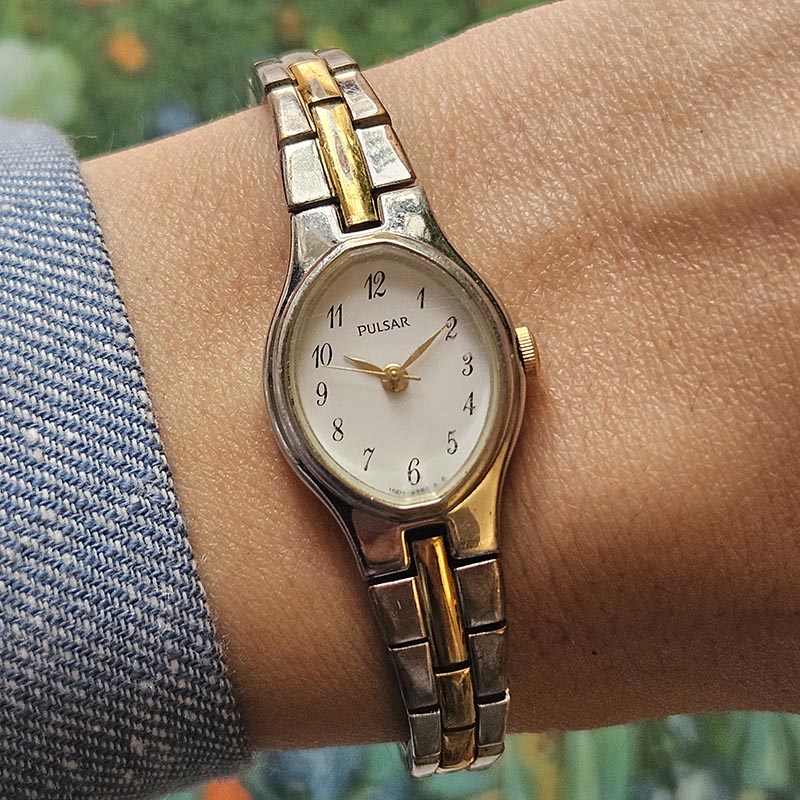 Montre Vintage PULSAR Quartz Dorée - Classique Femme/unisexe - Occasion En Bel état - Bracelet Cuir Seiko