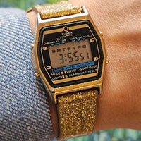 Retro Timex Digital Quartz Watch for Women with Shiny Gold Strap