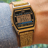 Retro Timex Digital Quartz Watch for Women with Shiny Gold Strap