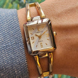 Vintage Two-tone Carriage Tank Watch | Dainty Bangle Watch for Women