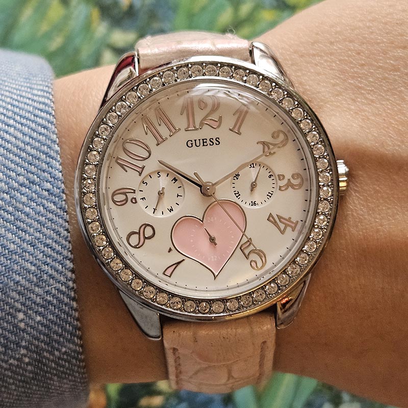 Vintage Silver-tone Guess Watch for Her with Gemstones and
