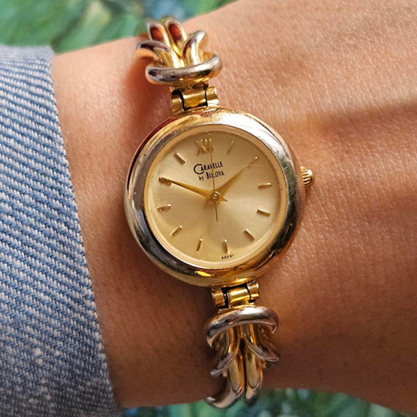 Vintage Caravelle by Bulova Bangle Watch | Dainty Gold-tone Dress Watch