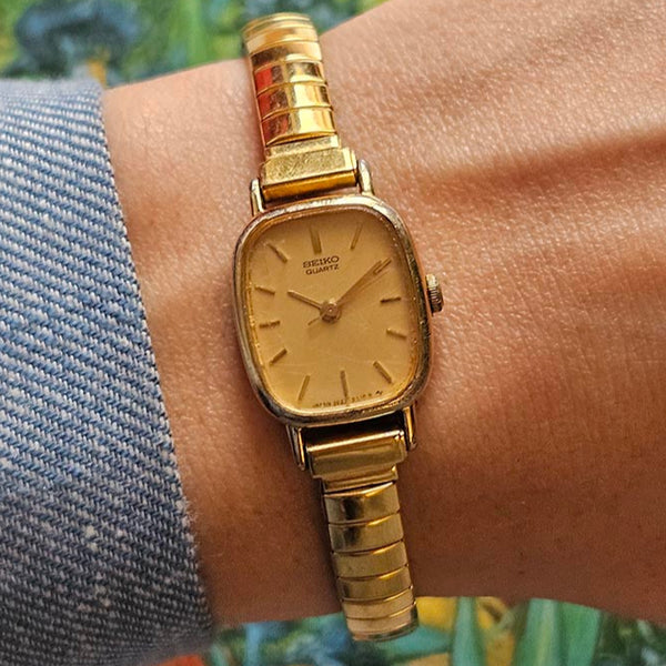 Tiny Vintage Seiko Tank Watch for Women | Gold-tone Japan Quartz Watch