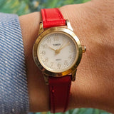 Vintage Gold-tone Timex Easy Reader Watch for Women with Red Strap