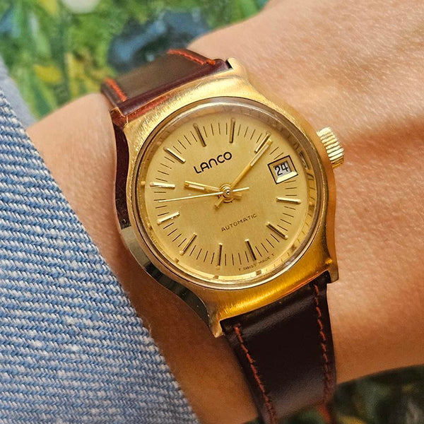 Vintage Lanco Automatic Date Watch for Women with Champagne Dial