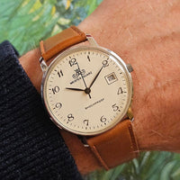 Vintage Silver-tone Meister Anker Quartz Watch for Men with White Dial