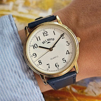 Vintage Gold-tone Belmond Quartz Watch Unisex with Blue Leather Strap