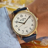 Vintage Gold-tone Belmond Quartz Watch Unisex with Blue Leather Strap