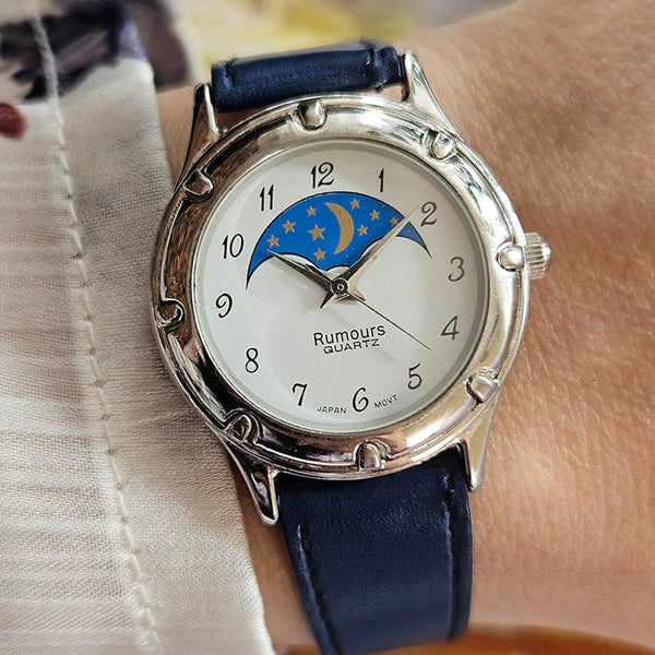 Vintage Rumours Moon and Stars Watch for Women with Blue Strap