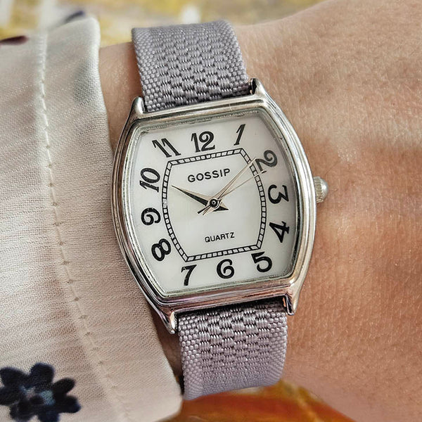Vintage Tonneau Dial Watch for Women by Gossip with Gray Nato© Strap