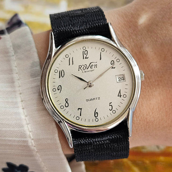 Vintage Roven Classique Quartz Watch | Silver-tone Date Watch Unisex