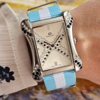 Vintage Kontakt Rectangular Watch with Gemstones & Nato© Strap
