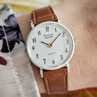Vintage Minimalist Sydow Quartz Watch for Women Light Brown Strap