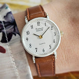 Vintage Minimalist Sydow Quartz Watch for Women Light Brown Strap