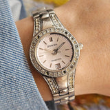 Vintage Elegant Fossil Date Watch for Women with White Gemstones