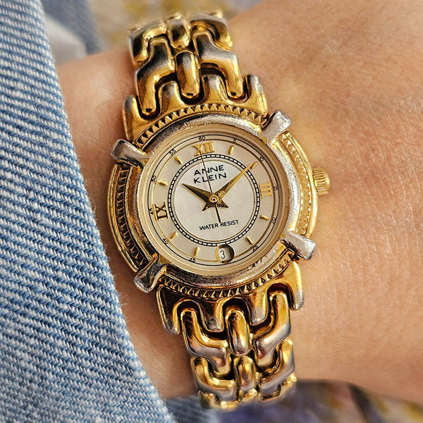 Vintage Women's Anne Klein Watch | Gold-tone Luxurious Date Watch