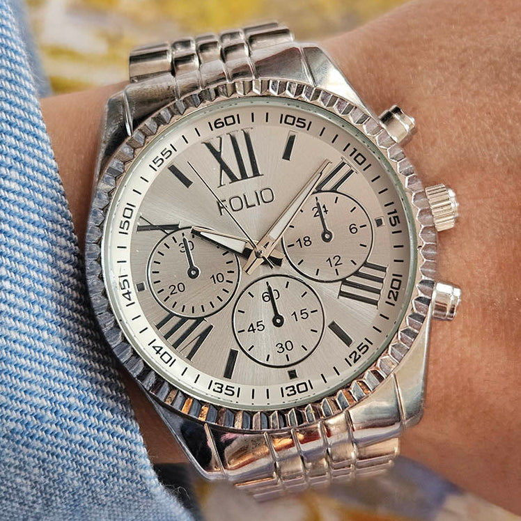 Folio Silver Watch And Bracelet Set Folio Women's Silver Tone