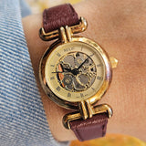 Tiny Vintage Gold-tone Relic Watch for Women with Skeletonized Dial