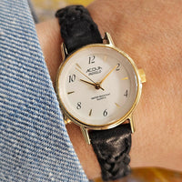 Vintage Gold-tone Acqua Indiglo by Timex Women's Watch with Black Strap