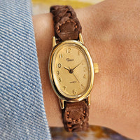 Vintage Analog Timex Quartz Watch | Elegant Gold-tone Watch for Her