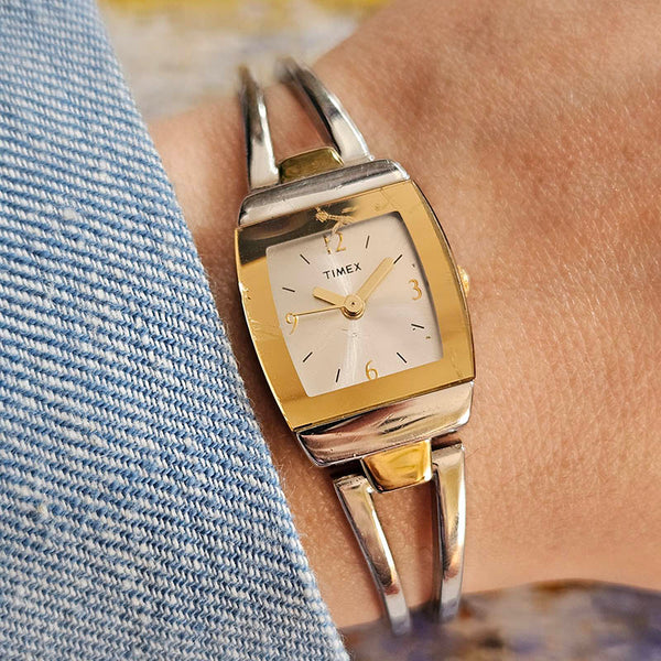 Tiny Vintage Square-Dial Timex Watch for Ladies | Two-tone Watch