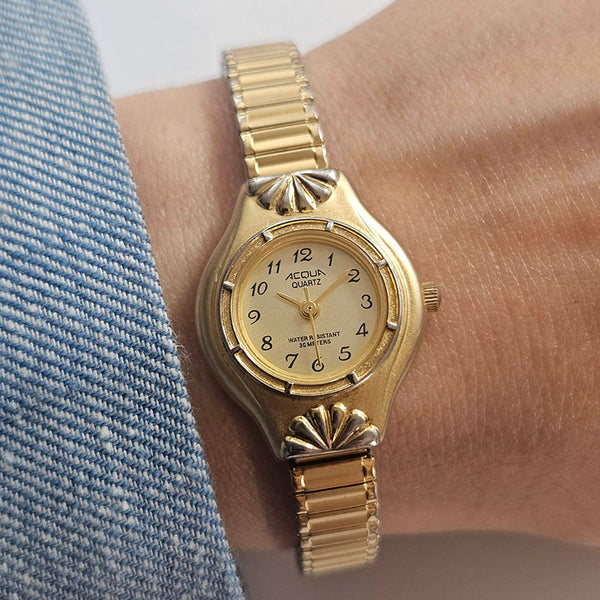 Petite Vintage Watch for Ladies by Acqua | Slim-band Gold-tone Watch