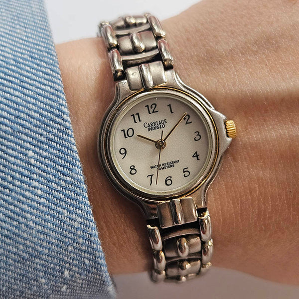 Retro Silver-tone Carriage Indiglo Watch for Her | Cool-Toned Watch