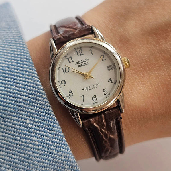 23mm Vintage Acqua Indiglo Ladies' Watch with Brown Leather Strap