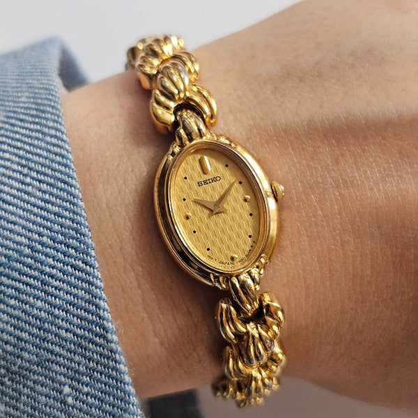 RARE Gold-tone Seiko Dress Watch for Ladies with Oval Case Japan Movt