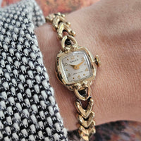 Vintage 1960s Gold-tone Gruen Mechanical Watch for Ladies Square Dial
