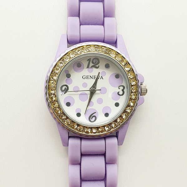 Funky Purple Geneva Quartz Watch for Women with Rhinestones