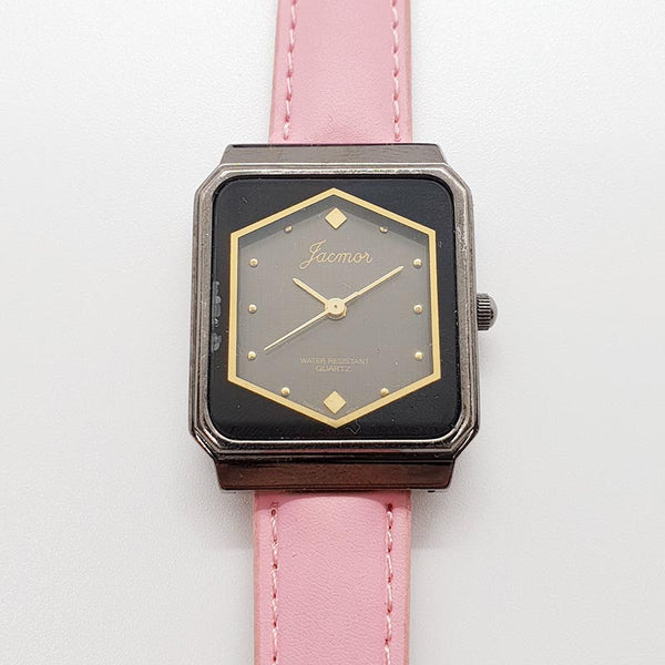 Jacmor Rectangular Geometric Watch for Women on Pink Strap