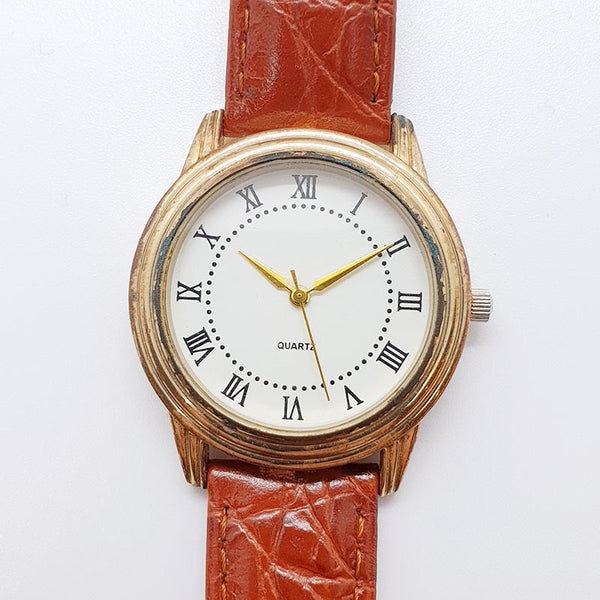 35mm Gold-Tone Minimalist Quartz Watch with Roman Numerals