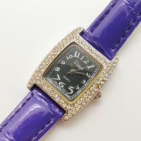 Vivani Bedazzled Rectangular Watch for Women on Purple Strap