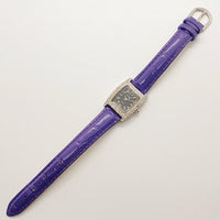 Vivani Bedazzled Rectangular Watch for Women on Purple Strap