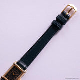 Tiny Vintage Gold-tone Citizen Tank Watch for Women with Black Dial