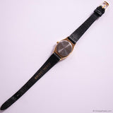 Vintage Black-Dial SM Watch for Ladies Gold-tone Oval Case & Black Strap