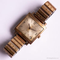 Vintage Gold-tone Rectangular Watch for Him | Mechanical Wristwatch