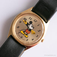 Seltener Vintage Gold-Ton Lorus Mickey Mouse Uhr mit Champagner -Zifferblatt