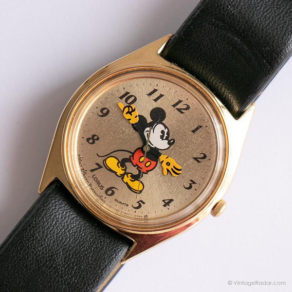 Rare tone d'or vintage Lorus Mickey Mouse montre avec cadran à champagne