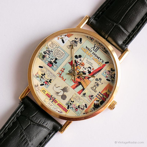 Retro Mickey Mouse Ilustraciones reloj | Tón de oro de 40 mm Disney reloj