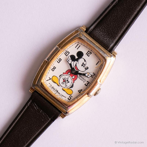 Rettangolare vintage Seiko Mickey Mouse Guarda | Raro Seiko Orologio al quarzo