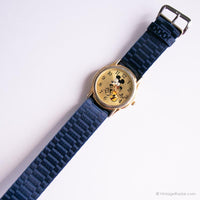 Antiguo Lorus Tono dorado Mickey Mouse reloj con correa de la OTAN marina