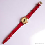 90S Gold-Ton Lorus Mickey Mouse Uhr für sie mit rotem Lederband