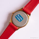 90s Gold-tone Lorus Mickey Mouse Watch for Her with Red Leather Strap